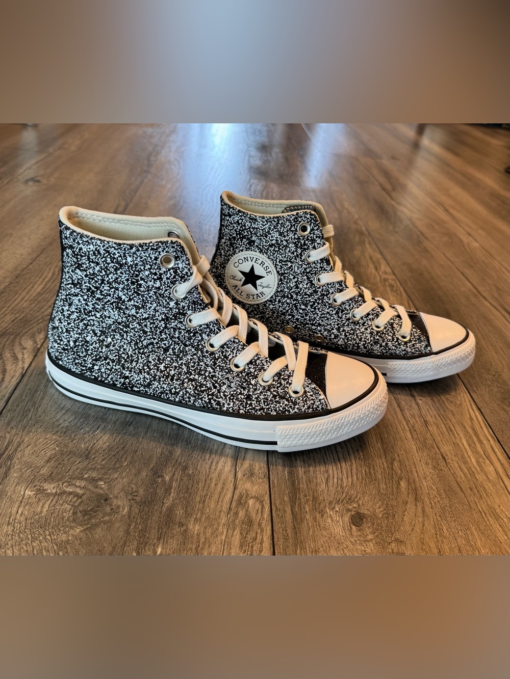 Converse Chuck Taylor All Star Black Silver Glitter High Top Sneakers Women’s 7